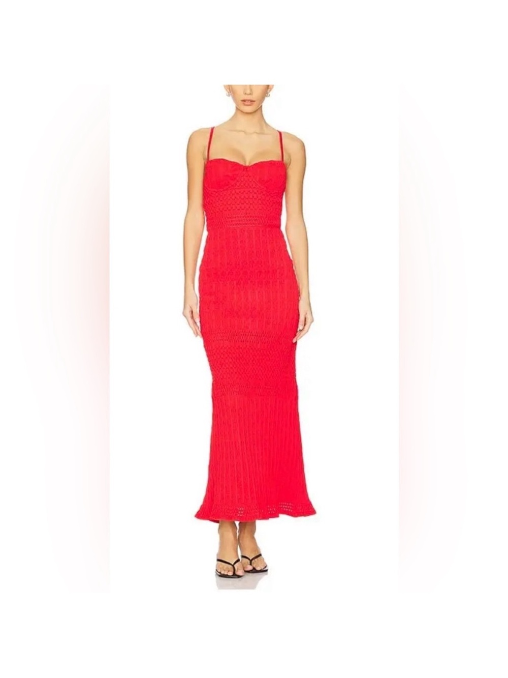 Peixoto Red Knit Maxi Dress with Spaghetti Straps